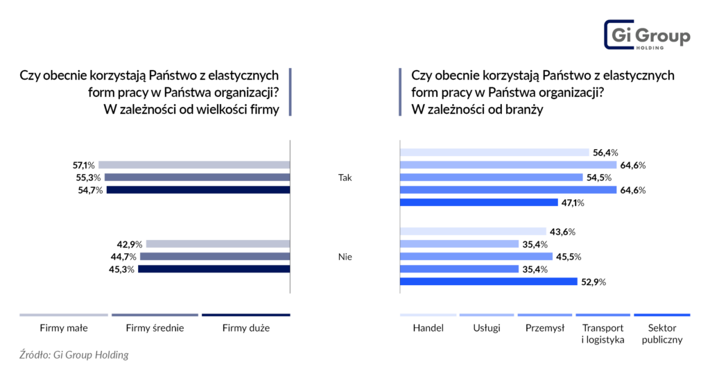korzystanie z elastycznych form pracy_wielkość firmy i branża Barometr Rynku Pracy